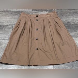 Lands' End Tan Button-Front Pleated Midi Skirt with Flare